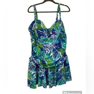 Lauren Ralph Lauren swim dress one piece slimming plus size 22W floral ruched‎